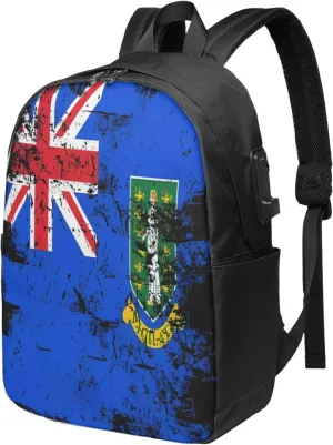 Vintage British Virgin Islands Flag Laptop Backpacks Travel Backpack Casual Business Daypack Sport Rucksack Computer Bag Fits up to 17 Inch Notebook with USB Port
