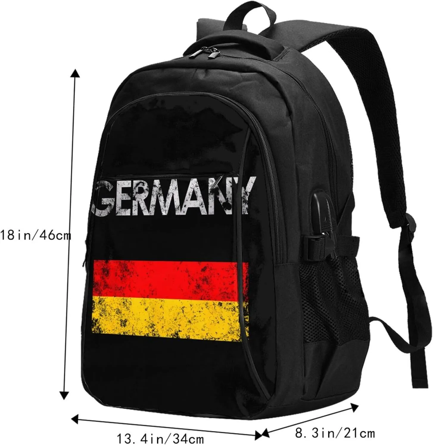 Vintage Germany German Flag Pride Travel Backpacks Casual Backpack Large Capacity Laptop Rucksack Luggage Daypacks with USB Charging Port Multi-Pockets Bags for Hiking