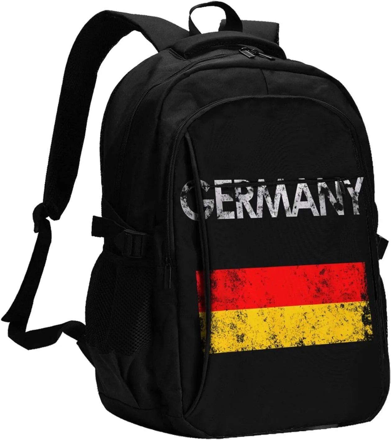 Vintage Germany German Flag Pride Travel Backpacks Casual Backpack Large Capacity Laptop Rucksack Luggage Daypacks with USB Charging Port Multi-Pockets Bags for Hiking