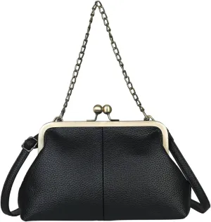 Vintage Kiss Lock Tote Women 2025 Clasp Clutch PU Leather Purse Crossbody Shoulder Bag Everyday Chic Messenger Handbag