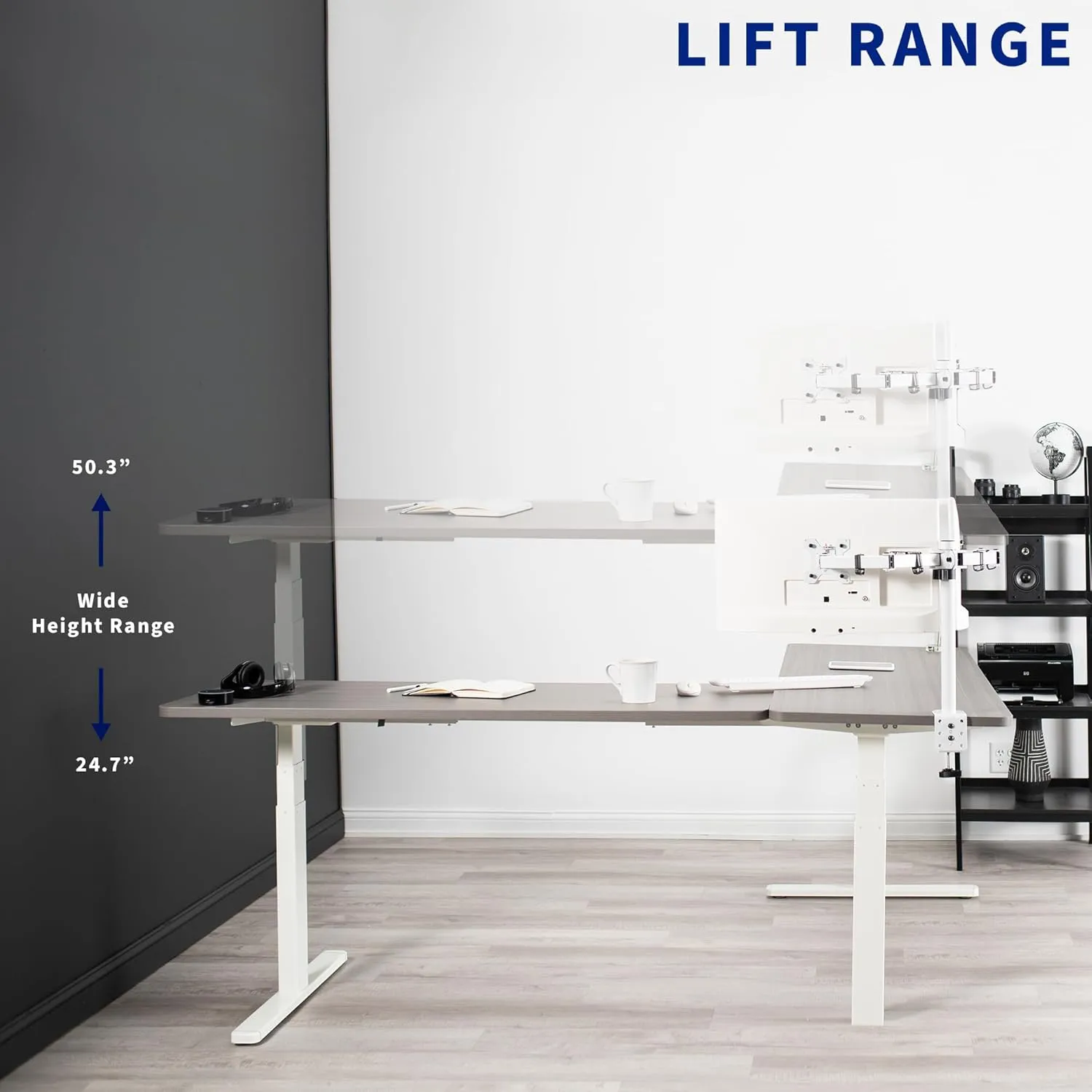 VIVO Electric Height Adjustable 83 x 60 inch Corner Stand Up Desk, 2 Dark Gray Solid Table Tops, White Frame, Memory Controller, L-Shaped Workstation, 3E Series, DESK-KIT-3E8WG
