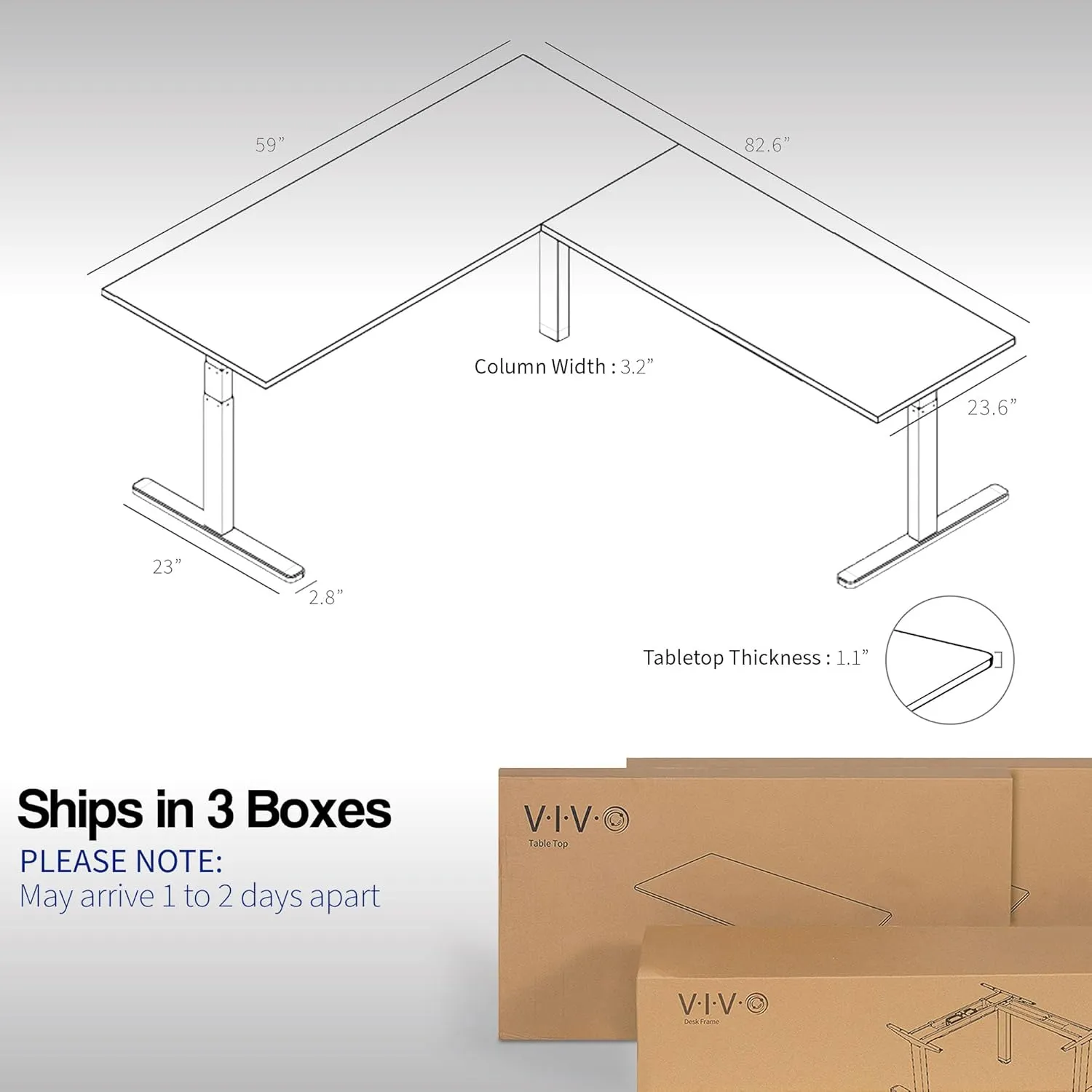VIVO Electric Height Adjustable 83 x 60 inch Corner Stand Up Desk, 2 Dark Gray Solid Table Tops, White Frame, Memory Controller, L-Shaped Workstation, 3E Series, DESK-KIT-3E8WG