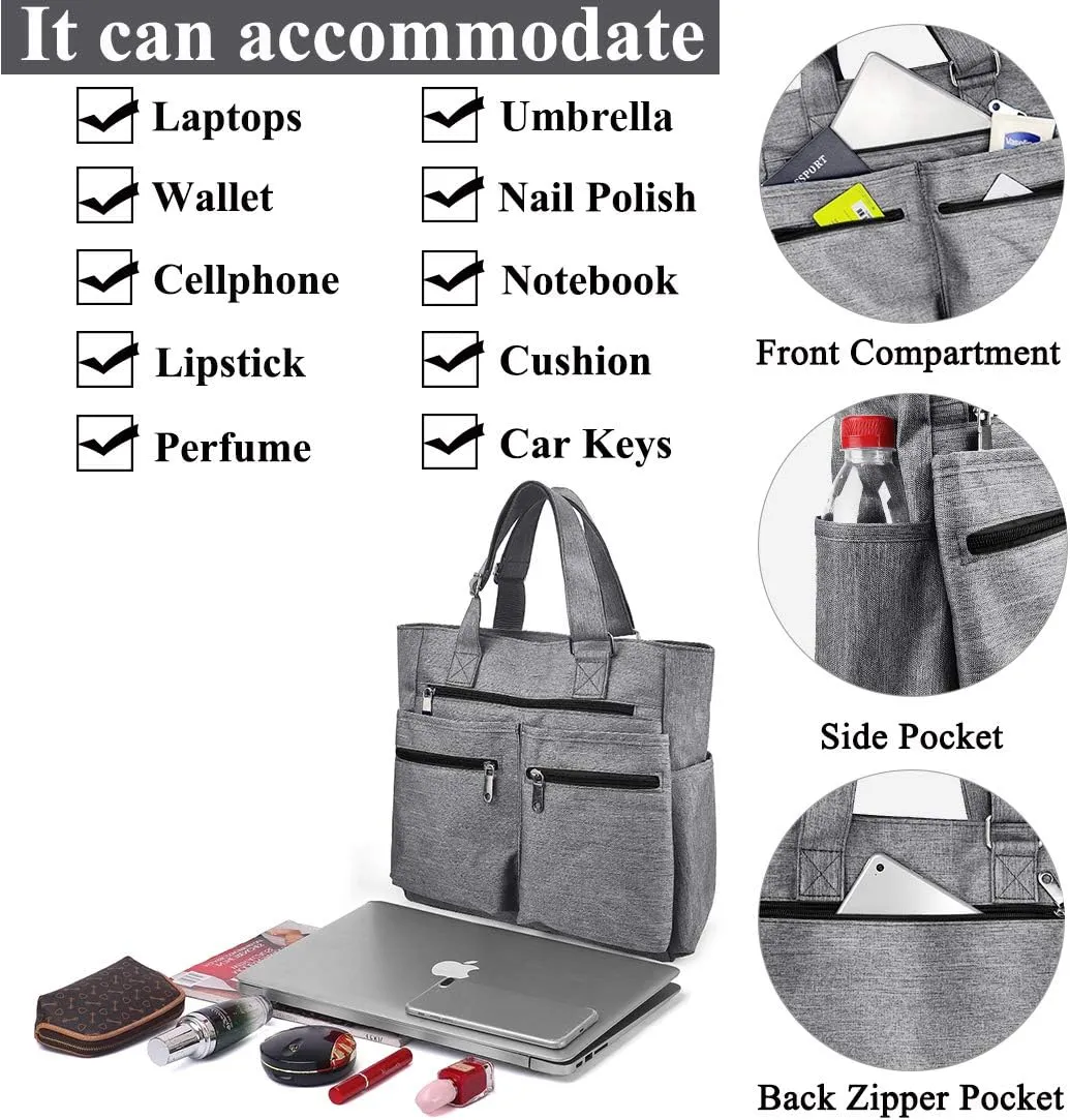 VOLGANIK ROCK Canvas Tote Bag Waterproof Nylon Multi Pocket Shoulder Bags Laptop Work Bag Teacher Purse Handbag for Women Men