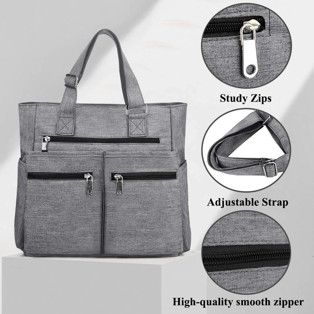VOLGANIK ROCK Canvas Tote Bag Waterproof Nylon Multi Pocket Shoulder Bags Laptop Work Bag Teacher Purse Handbag for Women Men