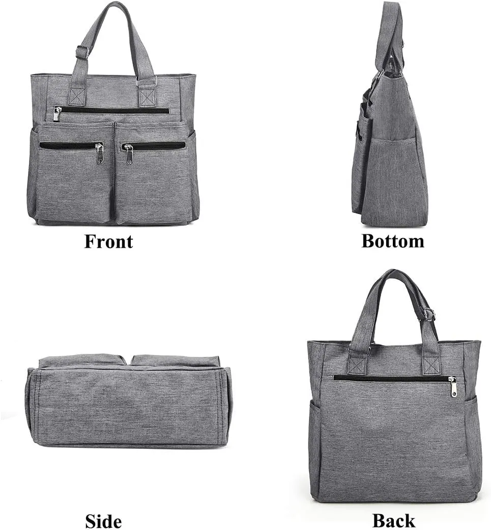 VOLGANIK ROCK Canvas Tote Bag Waterproof Nylon Multi Pocket Shoulder Bags Laptop Work Bag Teacher Purse Handbag for Women Men