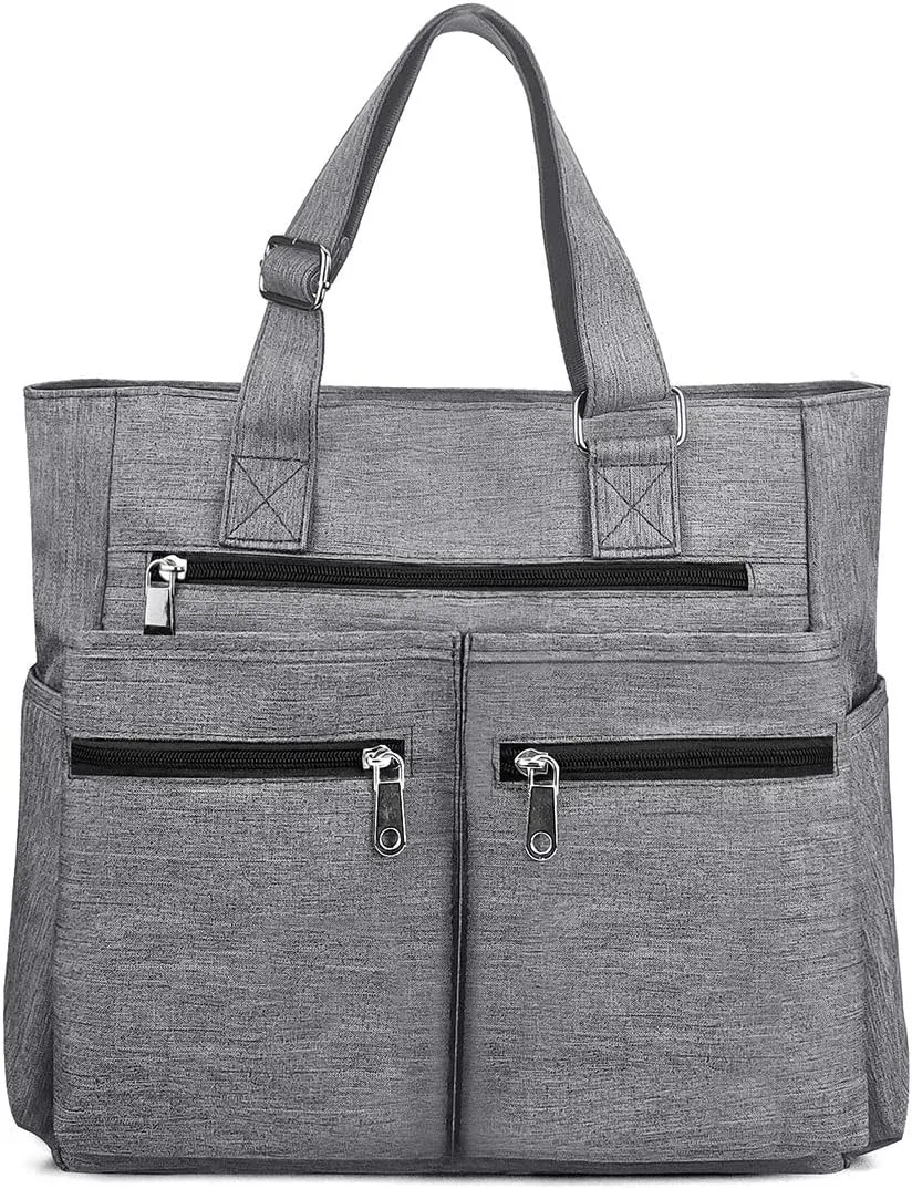 VOLGANIK ROCK Canvas Tote Bag Waterproof Nylon Multi Pocket Shoulder Bags Laptop Work Bag Teacher Purse Handbag for Women Men