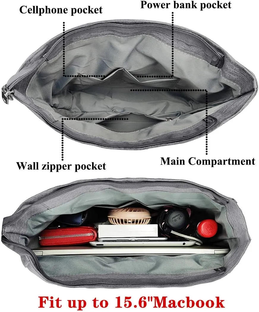 VOLGANIK ROCK Canvas Tote Bag Waterproof Nylon Multi Pocket Shoulder Bags Laptop Work Bag Teacher Purse Handbag for Women Men