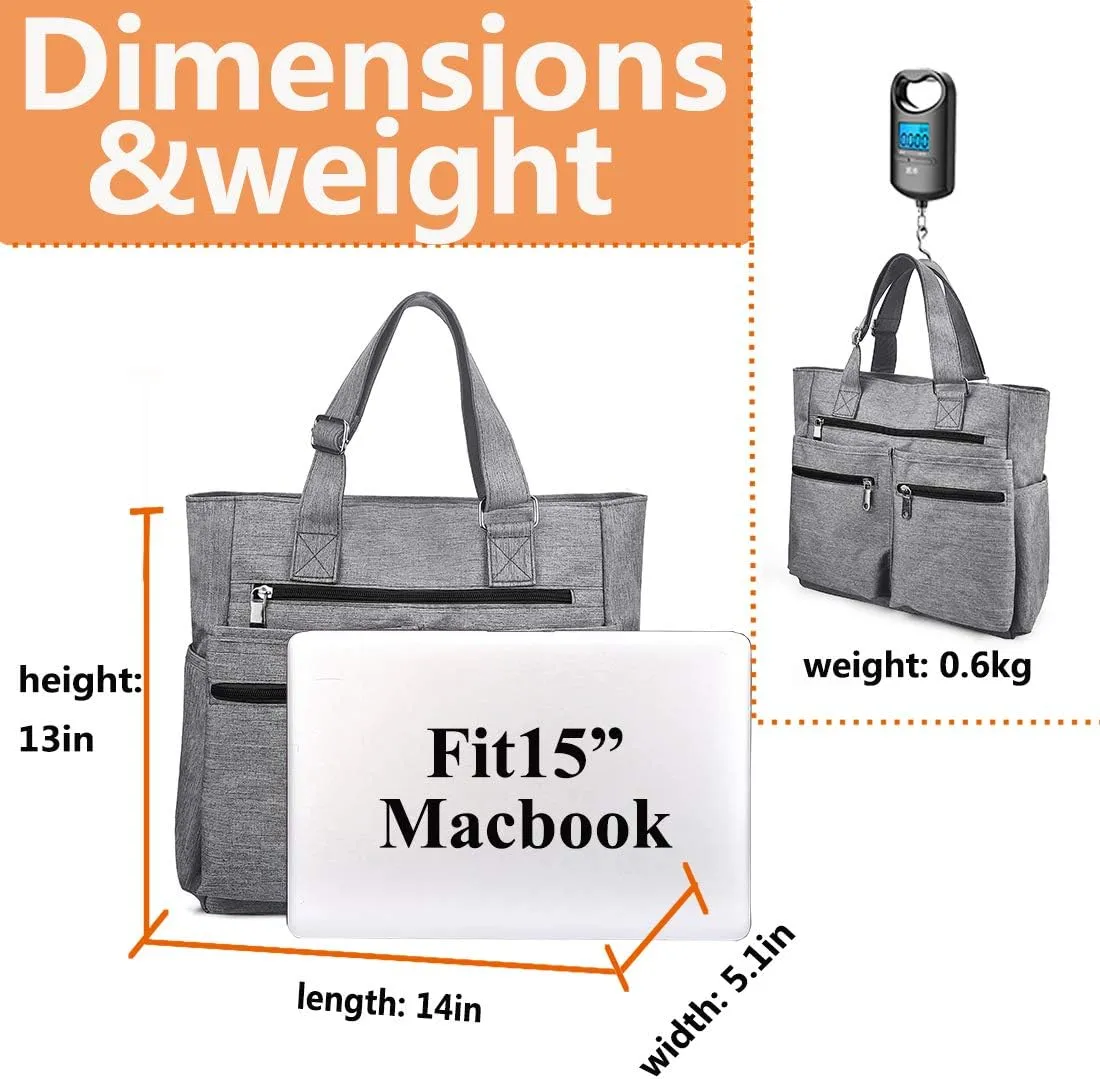 VOLGANIK ROCK Canvas Tote Bag Waterproof Nylon Multi Pocket Shoulder Bags Laptop Work Bag Teacher Purse Handbag for Women Men