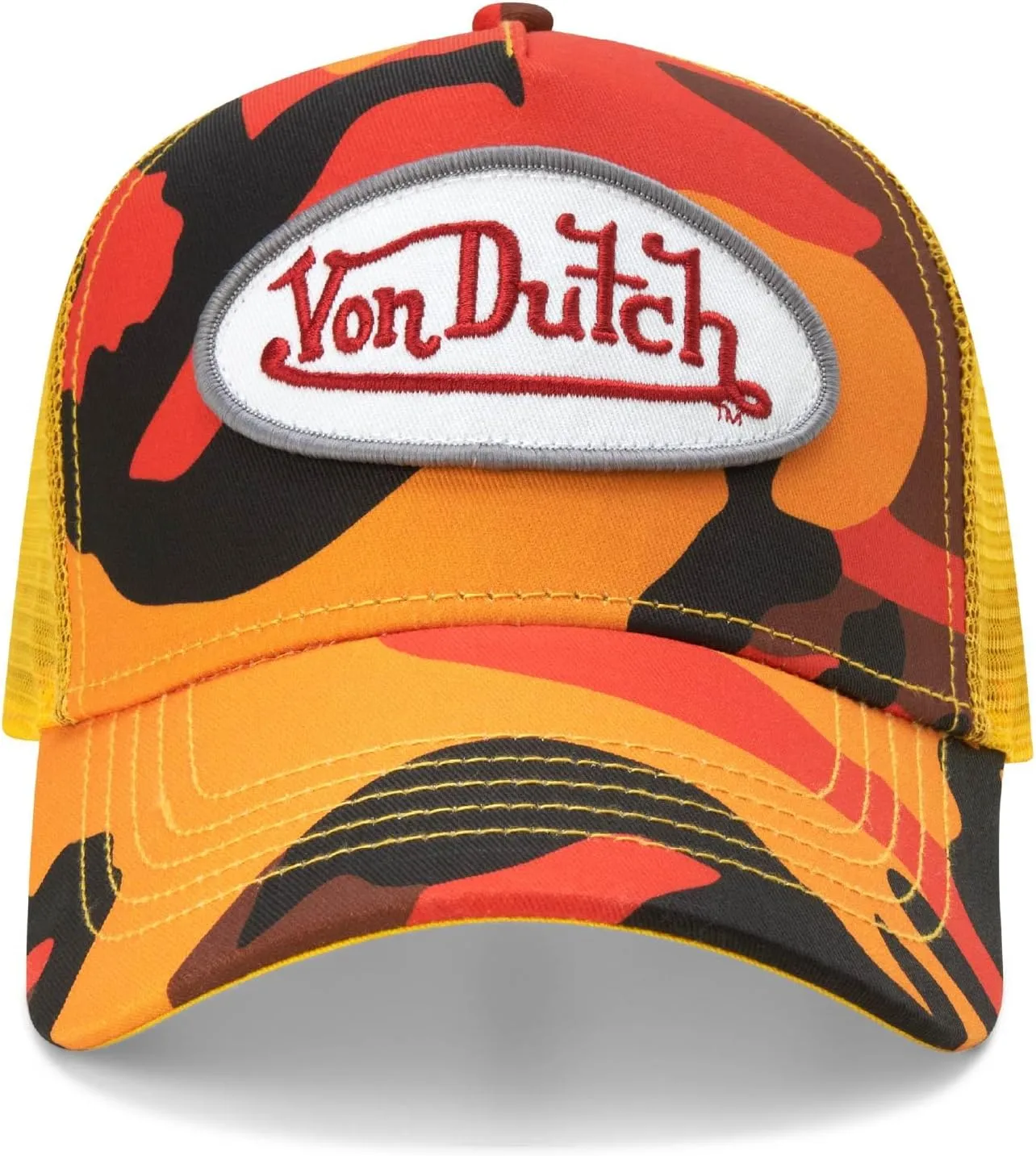 Von Dutch Monogram Trucker Cap - Retro Snapback Cap for Men and Women - Adjustable Snap Fit Panel, Mesh Rear, Curved Bill