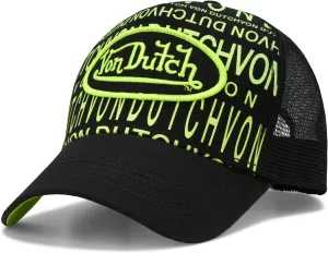 Von Dutch Monogram Trucker Cap - Retro Snapback Cap for Men and Women - Adjustable Snap Fit Panel, Mesh Rear, Curved Bill