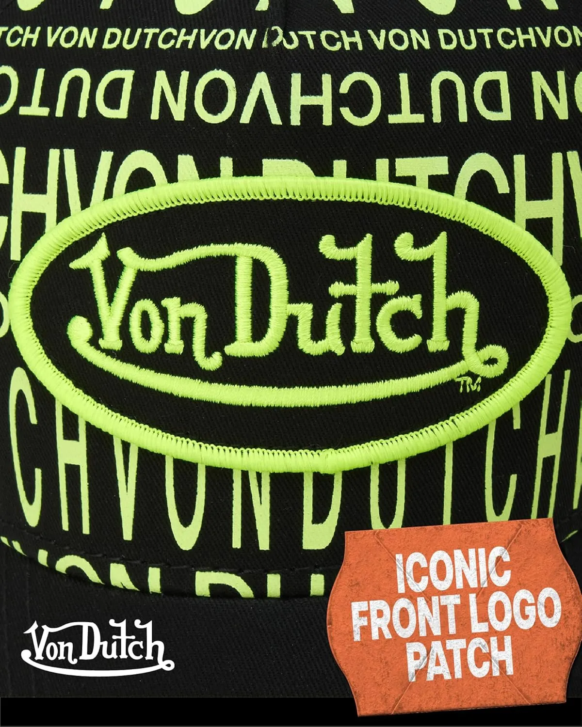 Von Dutch Monogram Trucker Cap - Retro Snapback Cap for Men and Women - Adjustable Snap Fit Panel, Mesh Rear, Curved Bill