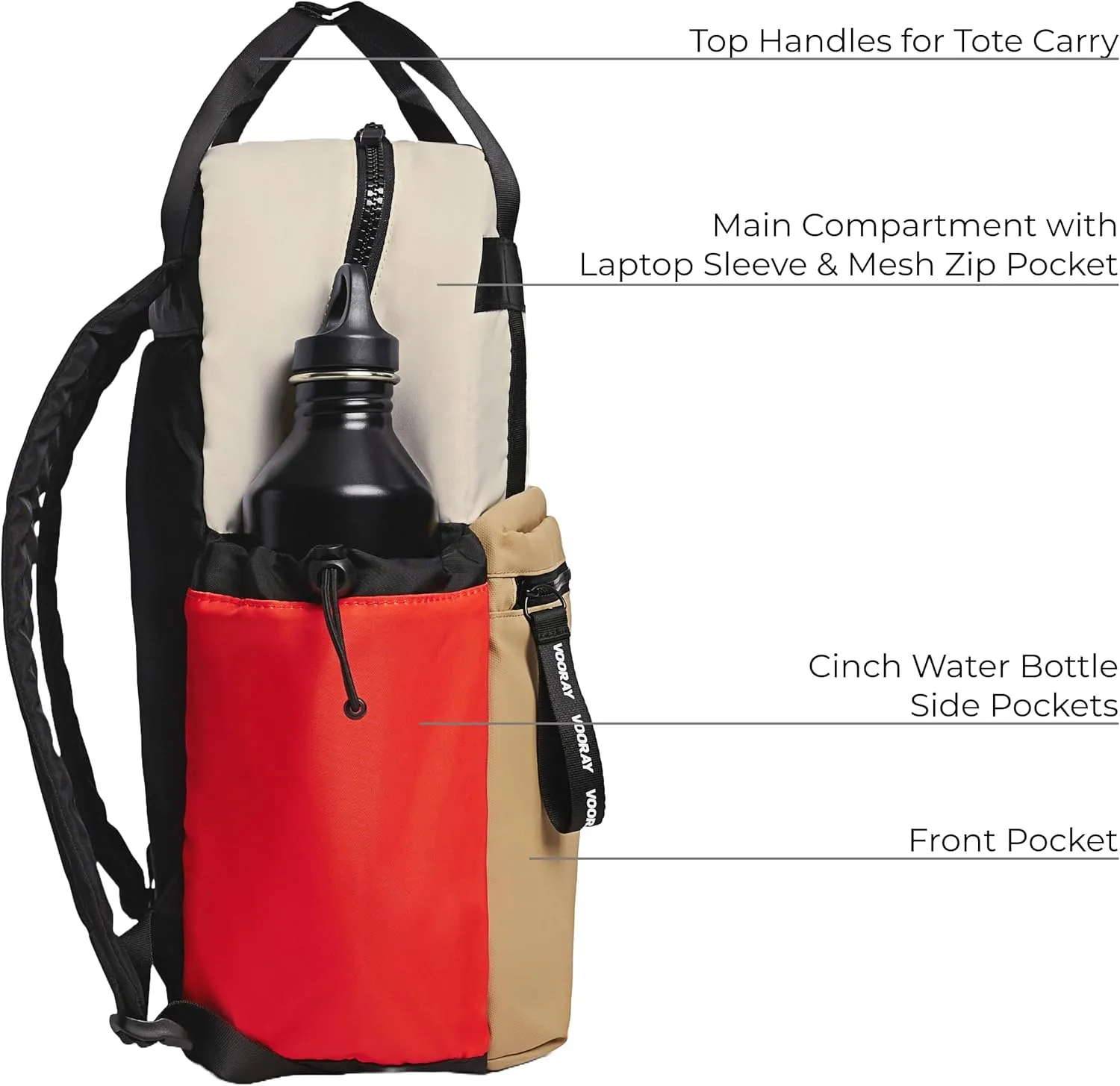 VOORAY 19L Katie Backpack, Large - Travel, Gym & Sports Backpack, Camel Color Block
