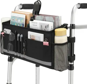 Walker Basket, Folding Walker Bag with Cup Holder, Walker Accessories for Seniors, Black