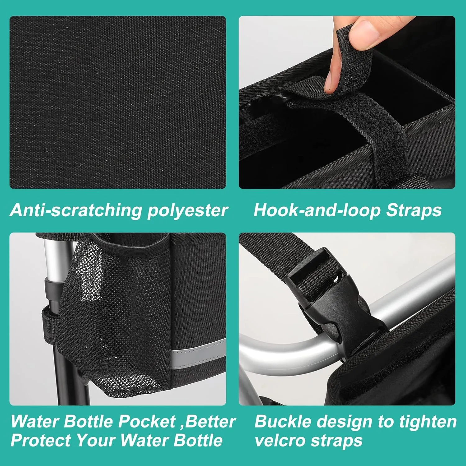 Walker Basket, Folding Walker Bag with Cup Holder, Walker Accessories for Seniors, Black