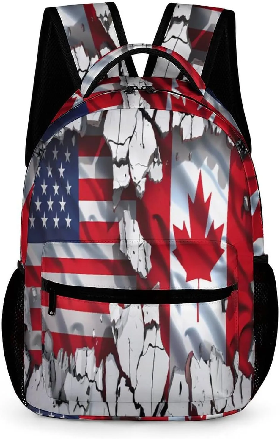 Wall Cracked American Canada Flag Printed Travel Backpack Lightweight Daypack Shoulder Bag for Men Women Travel Camping