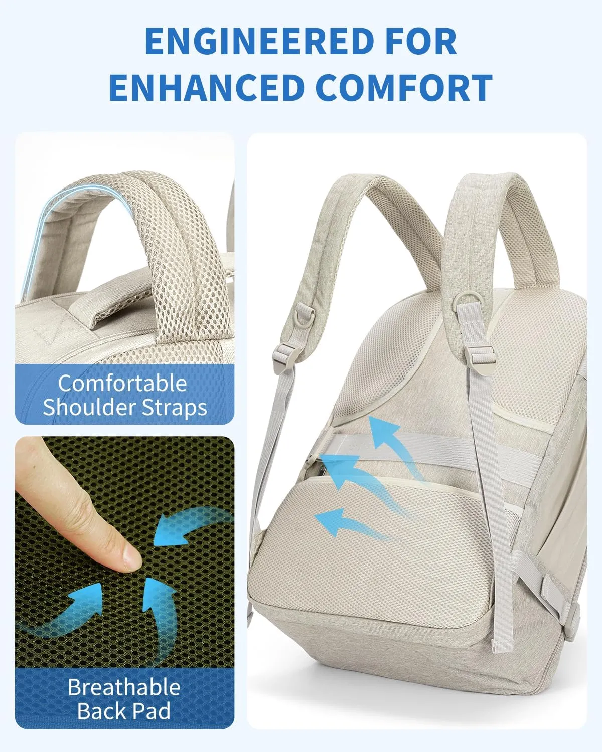 WANDF Travel Backpack For Spirit Airlines Personal Item Bag 18x14x8 with Wet Pocket, 17 Inch Laptop Backpack for Men Women（White）