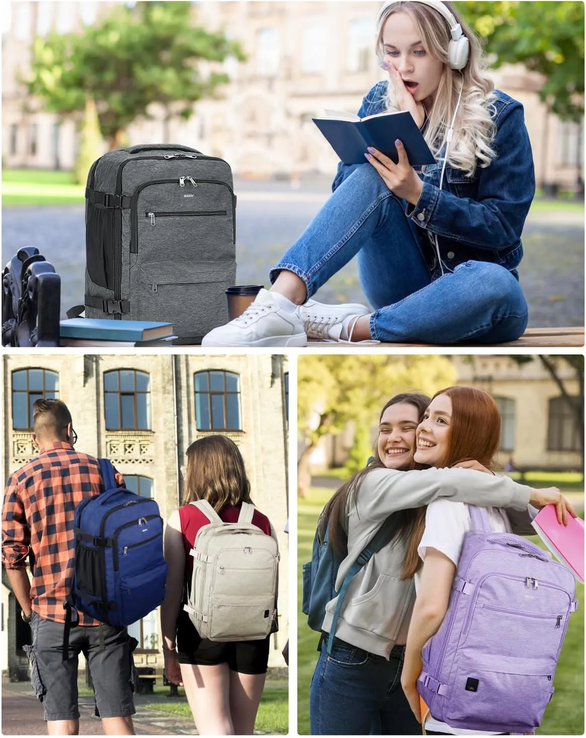 WANDF Travel Backpack For Spirit Airlines Personal Item Bag 18x14x8 with Wet Pocket, 17 Inch Laptop Backpack for Men Women（White）