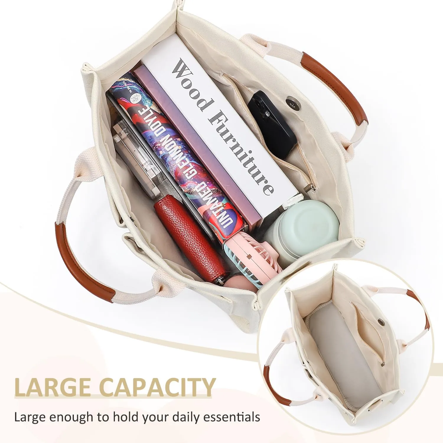 WantGor Tote Bag for Women, Canvas Crossbody Bags Shoulder Handbag Work Laptop Purse Messenger Hobo Satchel with Multi-pocket