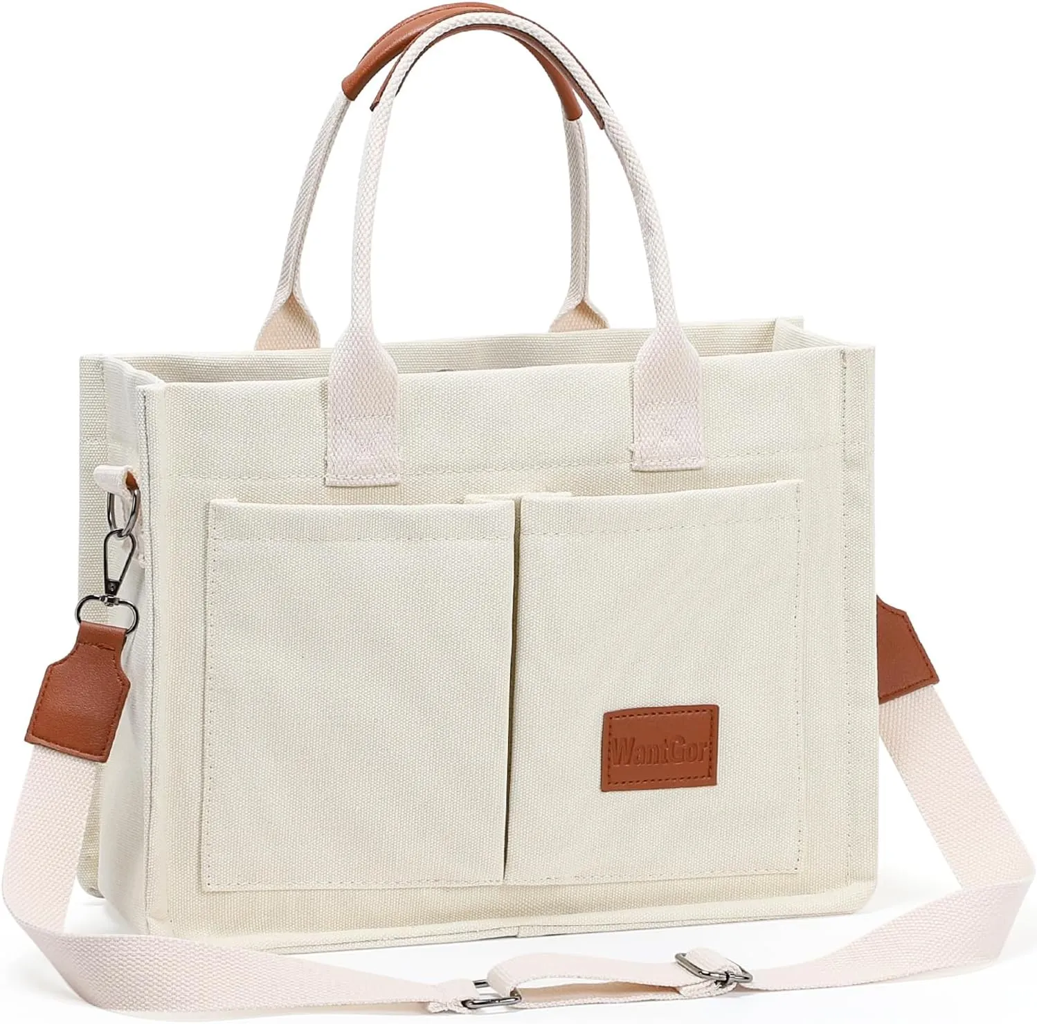 WantGor Tote Bag for Women, Canvas Crossbody Bags Shoulder Handbag Work Laptop Purse Messenger Hobo Satchel with Multi-pocket