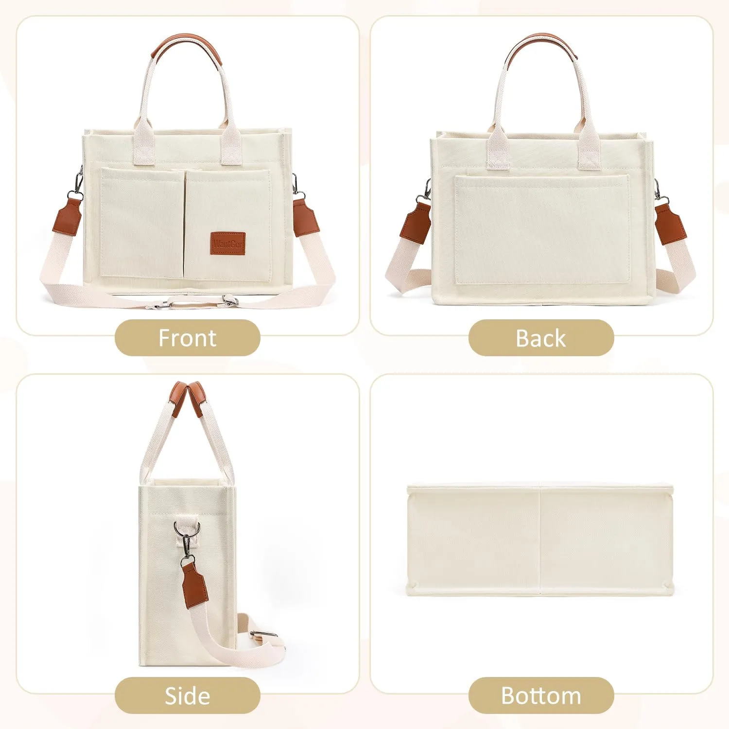 WantGor Tote Bag for Women, Canvas Crossbody Bags Shoulder Handbag Work Laptop Purse Messenger Hobo Satchel with Multi-pocket