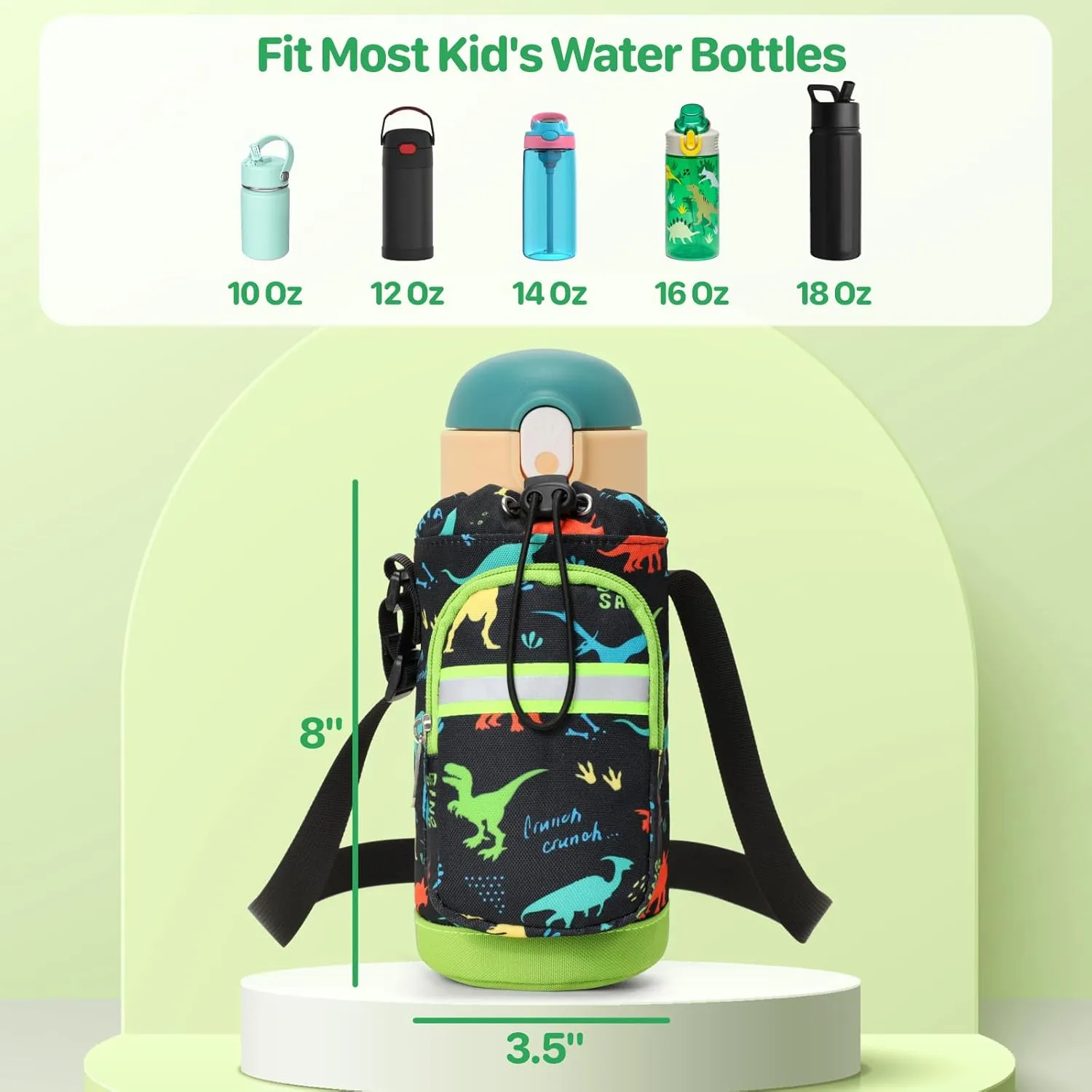 Water Bottle Carrier for Kids - Water Bottle Holder with Strap, Boys Girls Water Bottle Sling Bag for 10/12/14/16/18Oz Water Bottles Walking Hiking Camping (Height 8" Diameter 3.5")