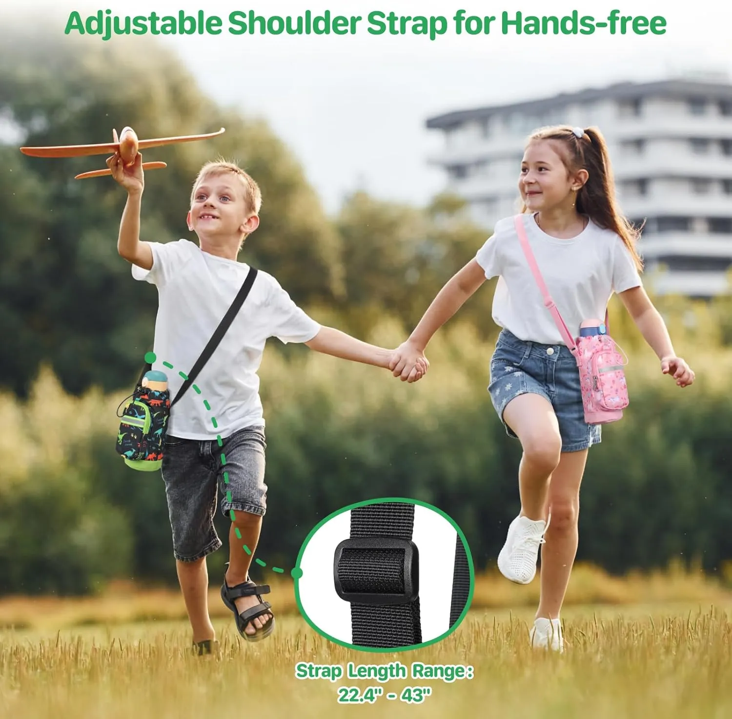 Water Bottle Carrier for Kids - Water Bottle Holder with Strap, Boys Girls Water Bottle Sling Bag for 10/12/14/16/18Oz Water Bottles Walking Hiking Camping (Height 8" Diameter 3.5")