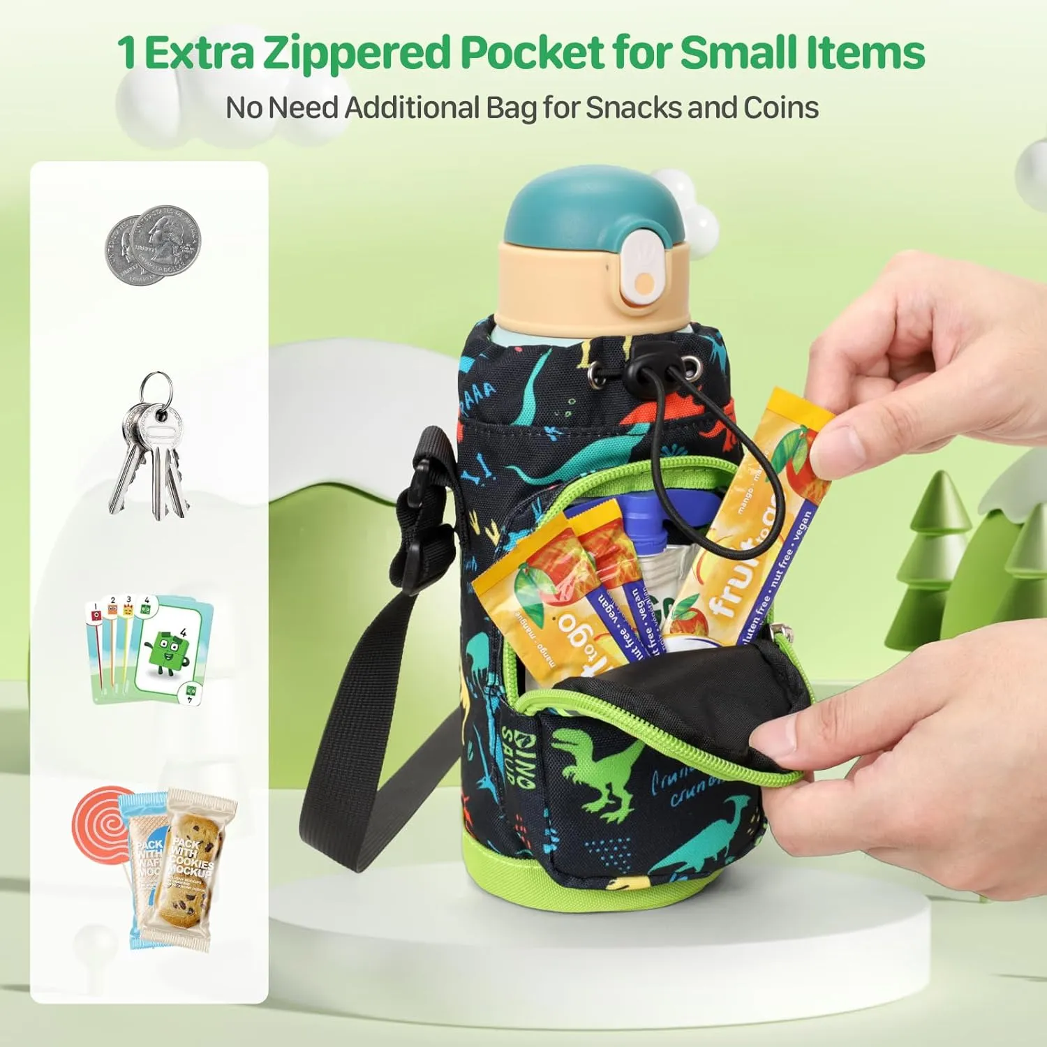 Water Bottle Carrier for Kids - Water Bottle Holder with Strap, Boys Girls Water Bottle Sling Bag for 10/12/14/16/18Oz Water Bottles Walking Hiking Camping (Height 8" Diameter 3.5")
