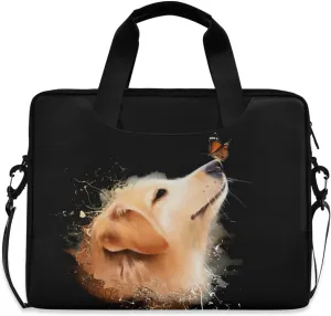 Watercolor Golden Retriever Dog With Butterfly Art Laptop Messenger Bag Case Sleeve Crossbody Briefcase for Men Women with Shoulder Strap Handle 13 14 15.6 inch