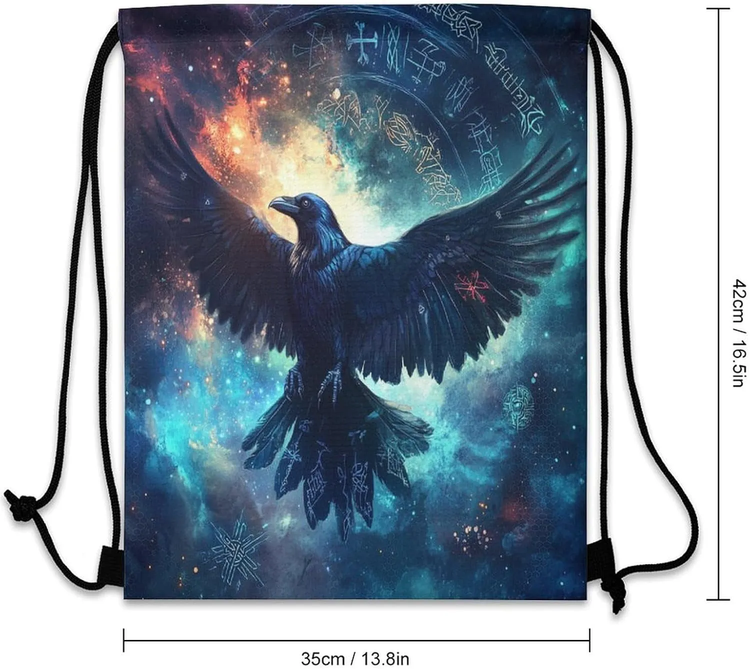 Watercolor Nordic Viking Raven Drawstring Bag Gym Bag,Casual Knapsack Drawstring Backpack
