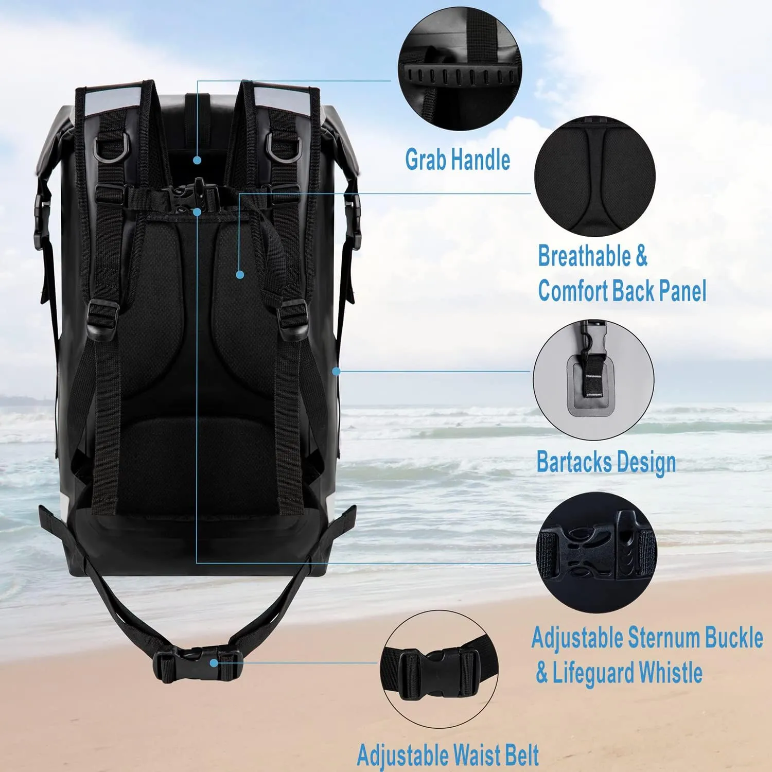 Waterproof Backpack Waterproof Bag Dry Bags 30L Roll Top Closure Travel Bags For Kayaking Camping Boating Hiking Beach (Gray)