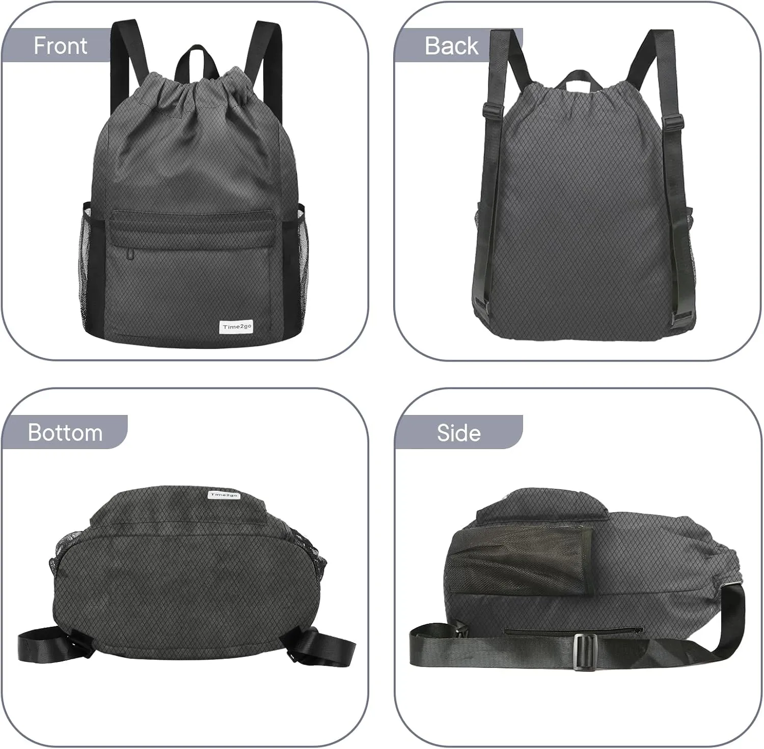 Waterproof Drawstring Backpack Sports Gym Sackpack with Mesh Pocket String Cinch Beach Bag for Men Women