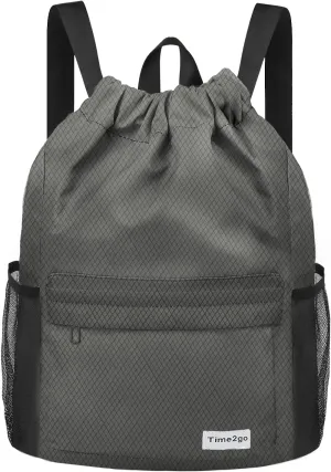 Waterproof Drawstring Backpack Sports Gym Sackpack with Mesh Pocket String Cinch Beach Bag for Men Women