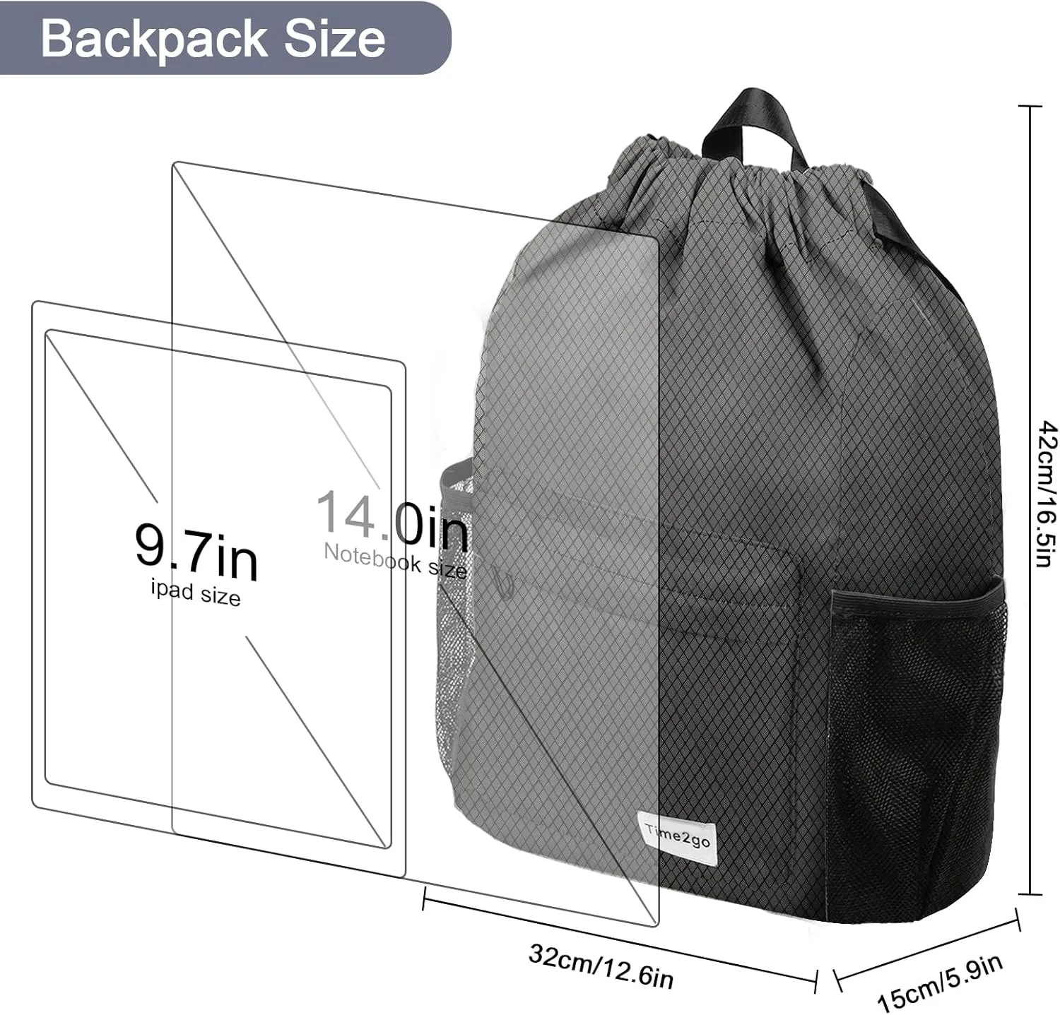 Waterproof Drawstring Backpack Sports Gym Sackpack with Mesh Pocket String Cinch Beach Bag for Men Women
