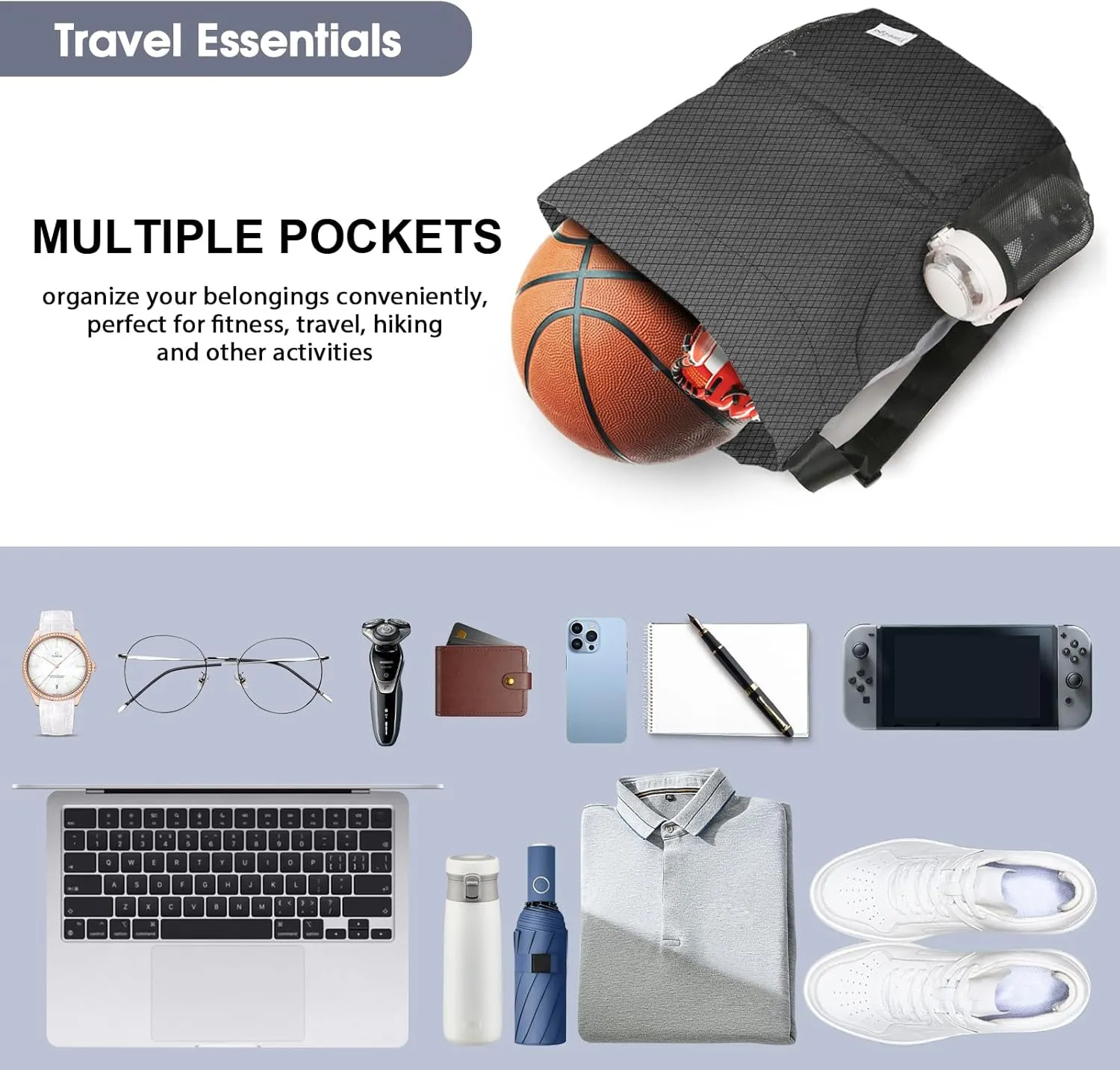 Waterproof Drawstring Backpack Sports Gym Sackpack with Mesh Pocket String Cinch Beach Bag for Men Women