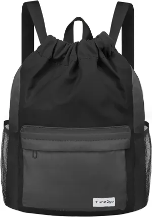 Waterproof Drawstring Backpack Sports Gym Sackpack with Mesh Pocket String Cinch Beach Bag for Men Women