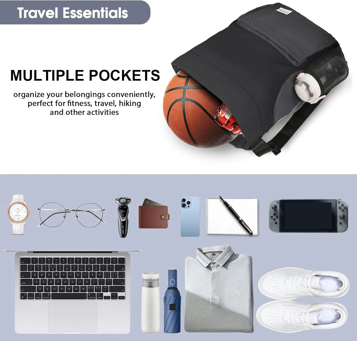 Waterproof Drawstring Backpack Sports Gym Sackpack with Mesh Pocket String Cinch Beach Bag for Men Women