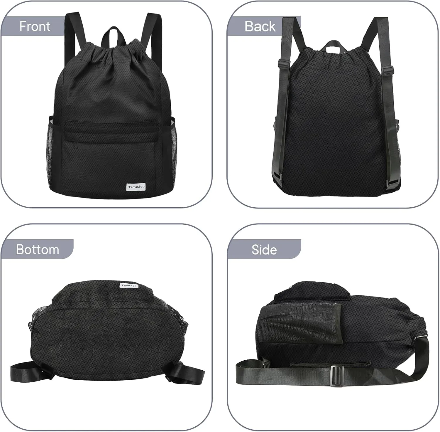 Waterproof Drawstring Backpack Sports Gym Sackpack with Mesh Pocket String Cinch Beach Bag for Men Women
