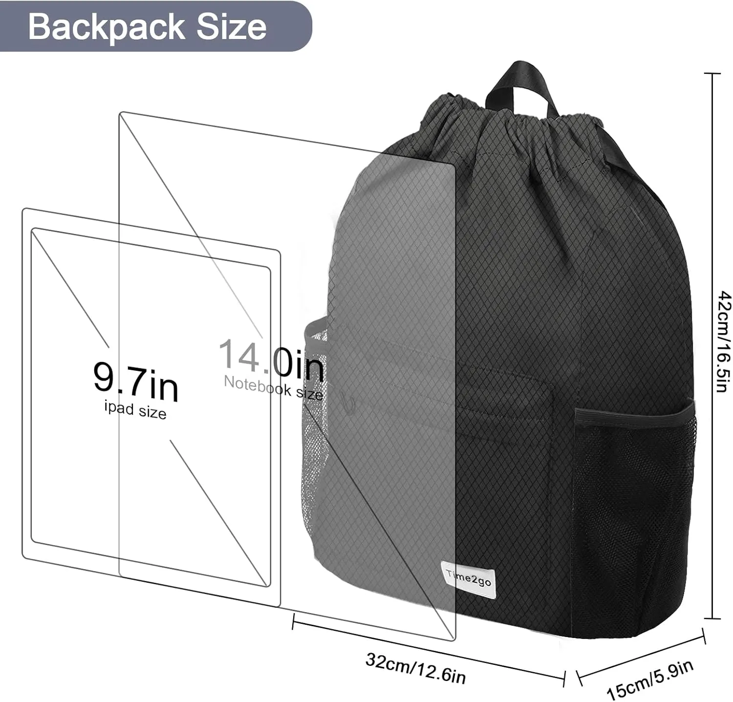 Waterproof Drawstring Backpack Sports Gym Sackpack with Mesh Pocket String Cinch Beach Bag for Men Women