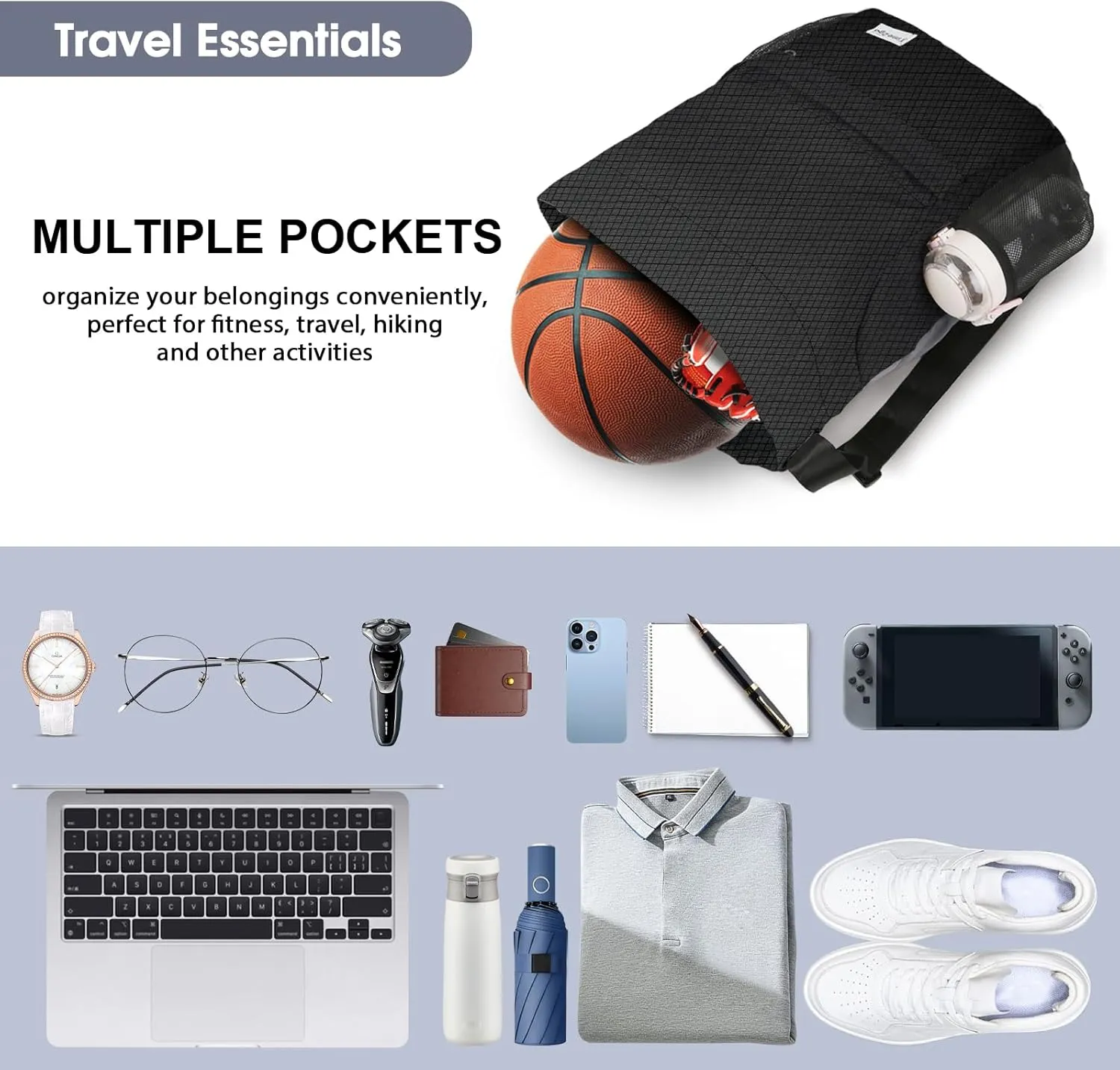 Waterproof Drawstring Backpack Sports Gym Sackpack with Mesh Pocket String Cinch Beach Bag for Men Women