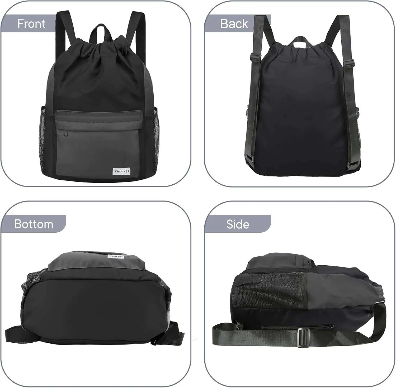 Waterproof Drawstring Backpack Sports Gym Sackpack with Mesh Pocket String Cinch Beach Bag for Men Women