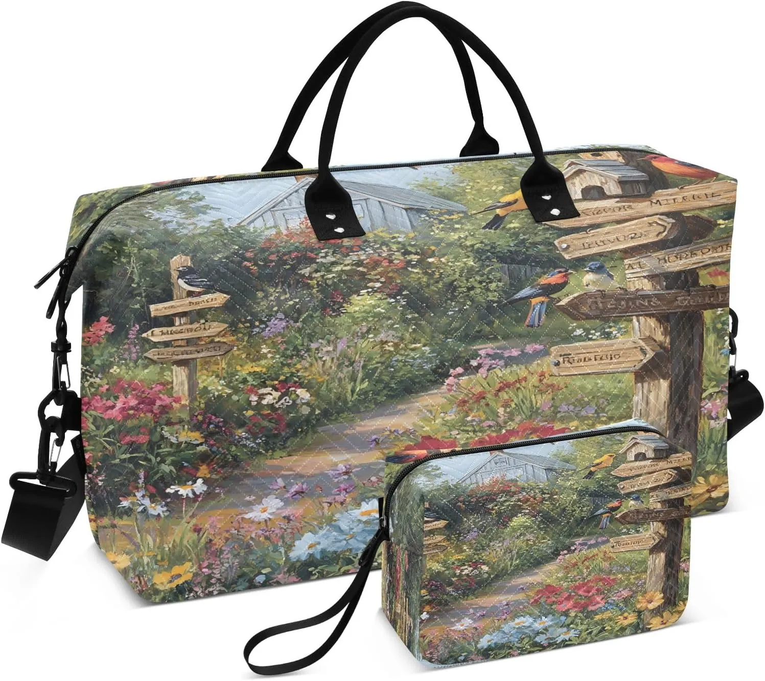 Weekender Bags Travel Duffel Gym Bag Garden Birds Carry on Overnight Tote Bag with Toiletry Bag for Airplane Travel Trip Gym Yoga