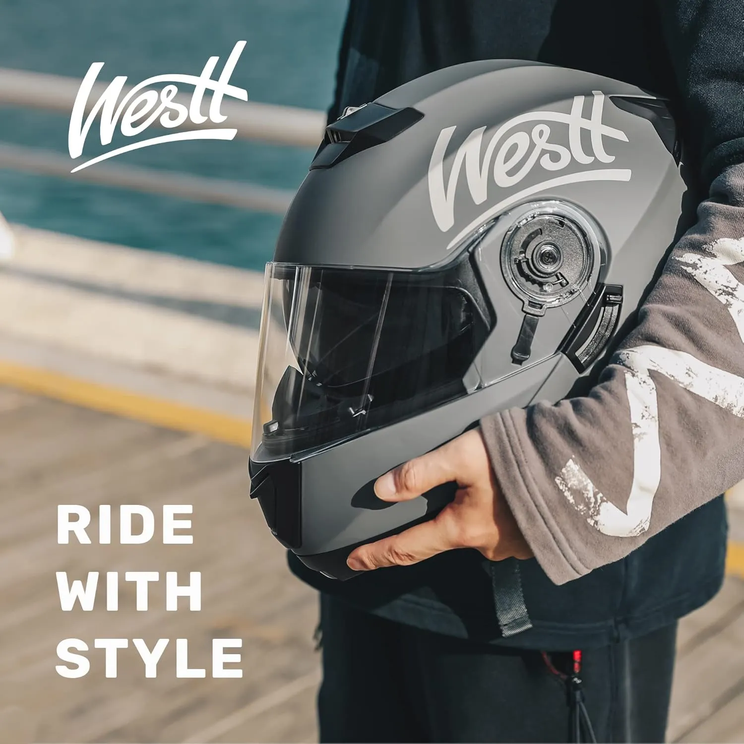 Westt Motorcycle Modular Helmets - Full Face Motorcycle Helmet with Flip up Dual Visor, DOT Approved Open Face Modular Helmets for Adults Motorcycle, Men Women Helmet for Motorbike Street Bikes ATV