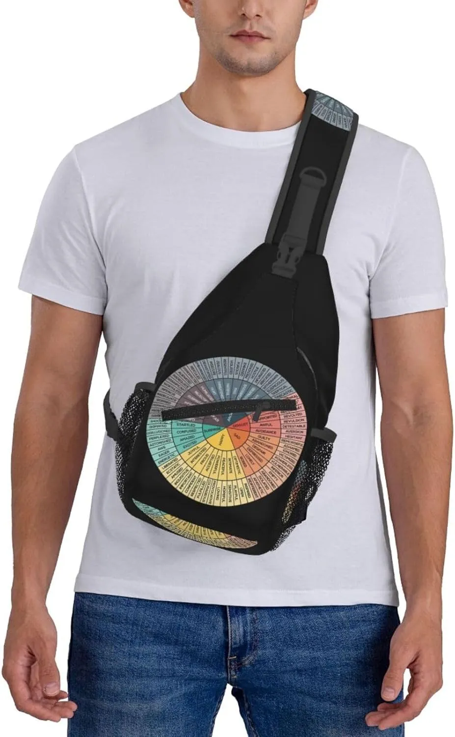 Wheel Of Emotions Crossbody Bag Cross Chest Bag Adjustable Sling Backpack Sports Gym Shoulder Bags Travel Cycling Daypack Diagonally Casual Rucksack