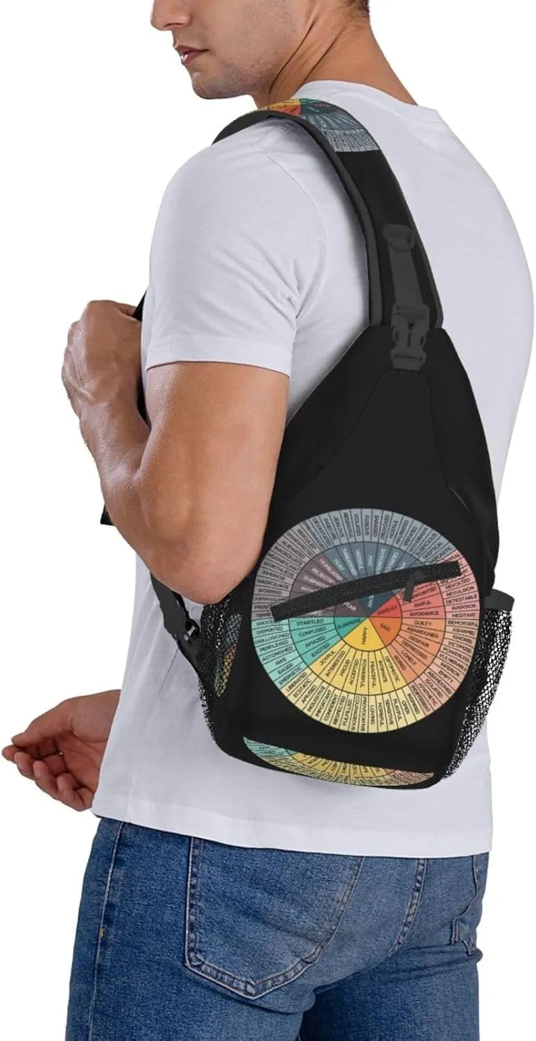 Wheel Of Emotions Crossbody Bag Cross Chest Bag Adjustable Sling Backpack Sports Gym Shoulder Bags Travel Cycling Daypack Diagonally Casual Rucksack