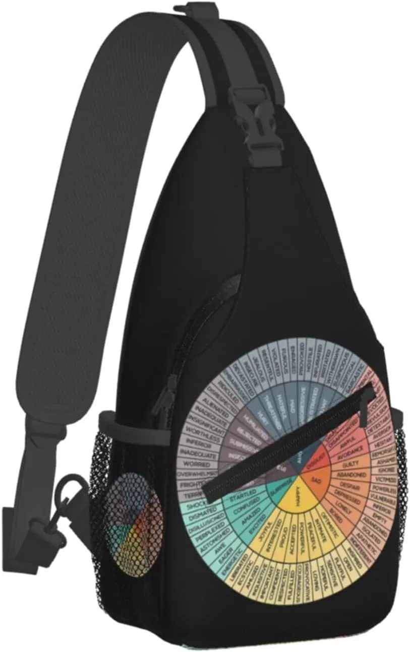 Wheel Of Emotions Crossbody Bag Cross Chest Bag Adjustable Sling Backpack Sports Gym Shoulder Bags Travel Cycling Daypack Diagonally Casual Rucksack