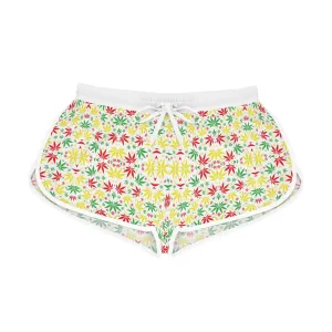 White Tropical Rasta Toned Relaxed Gym Shorts