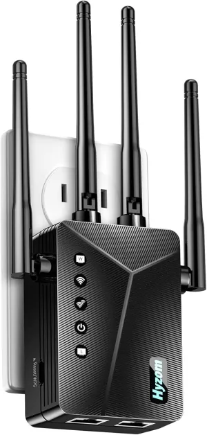 WiFi Extender Signal Booster for - 10K Sq.Ft Coverage w/4 Antennas | 80% Faster Internet Booster w/Ethernet Port, Easy Setup Wireless Repeater | Long Range