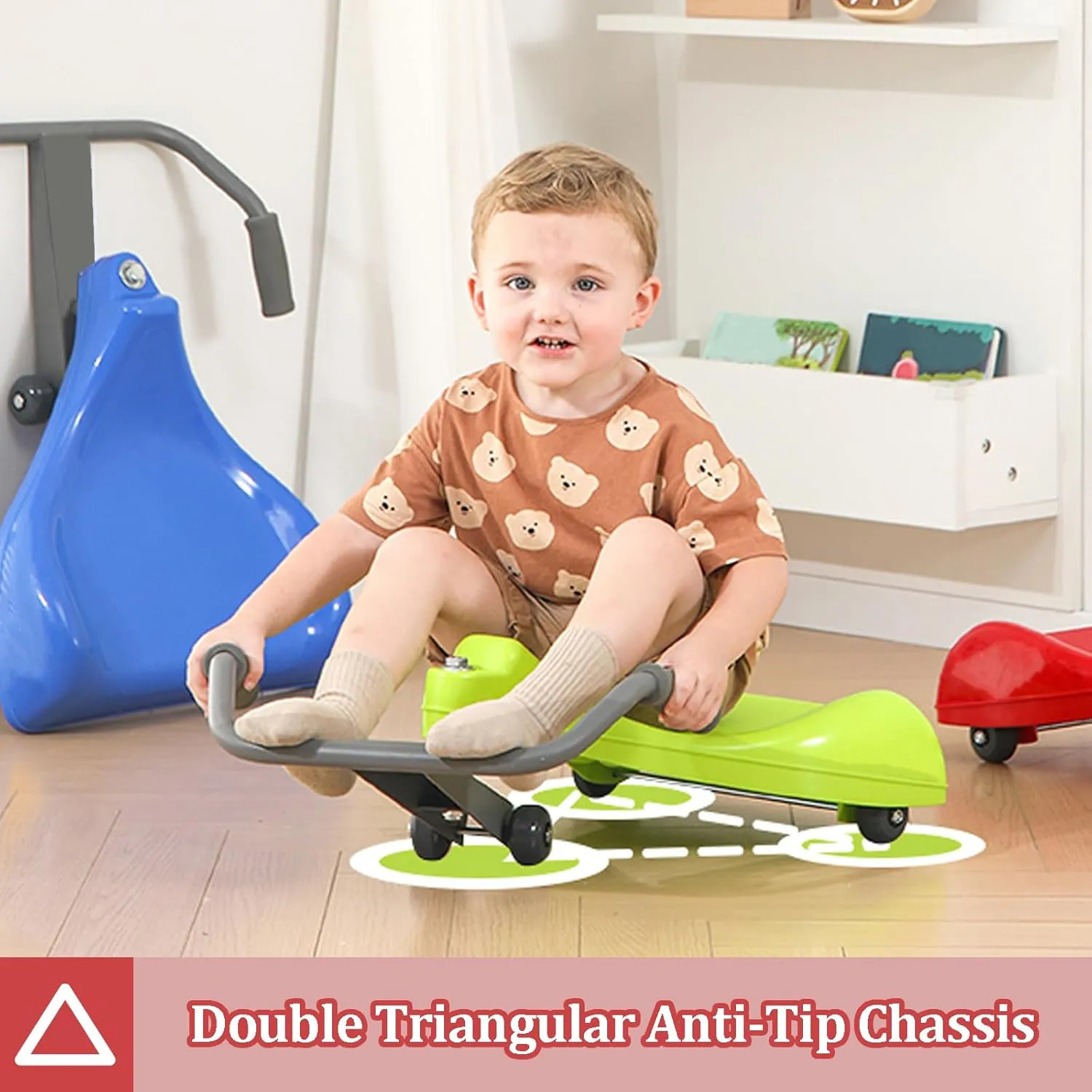 Wiggle Car, Ride On Scooter and Go Kart for Kids Ages 3 , No Pedal, Indoor Outdoor Riding Toy for Boys and Girls,Red