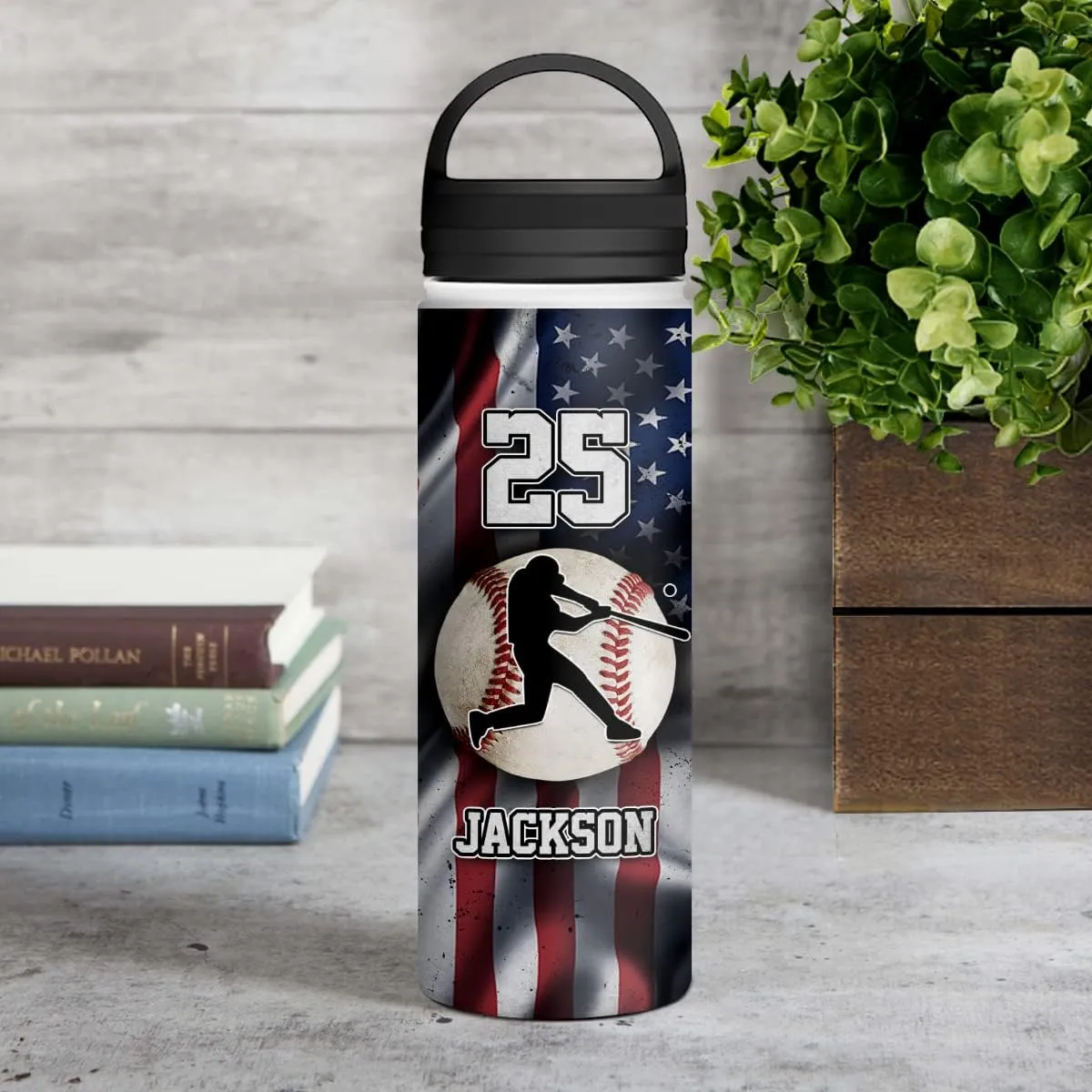 winorax Baseball Water Bottle Personalized Baseball American Flag Stainless Steel Insulated 32oz 18oz 12oz Custom Number Name Bottles For Men Boys Coach Sports Player Father's Day Birthday Gifts