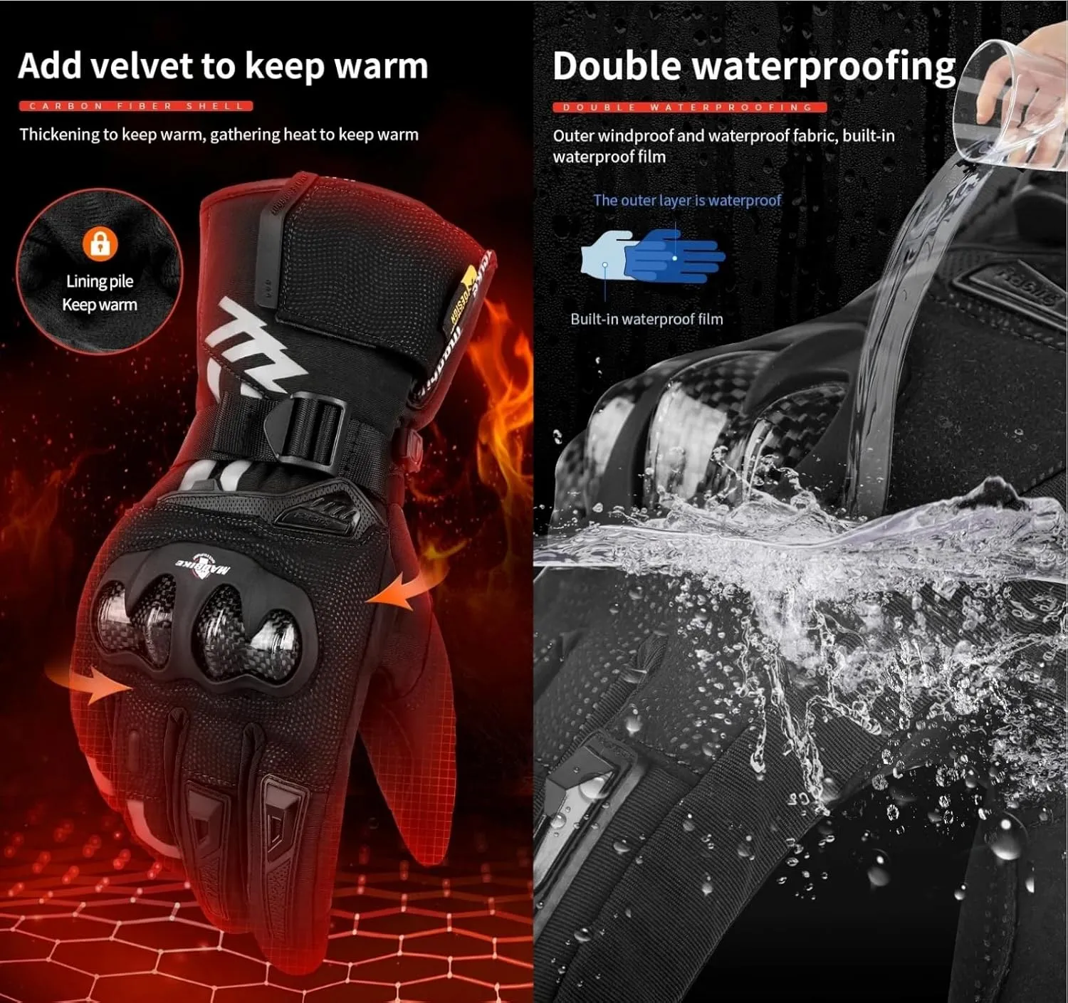 Winter Motorcycle Gloves, Touchscreen Rainproof Riding Gloves Ski Snowboard Cold Weather Warm Gloves for Men Women Adventure Touring ATV Mitts Scooter Snowmobile Cycling